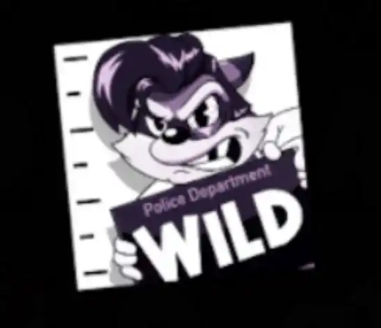 Símbolo selvagem de desenho animado de um guaxinim com o texto “WILD” para o caça-níqueis Le King.
